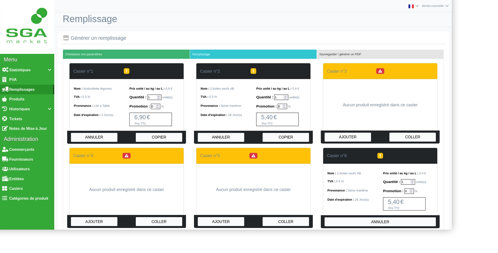 page de supervision borne